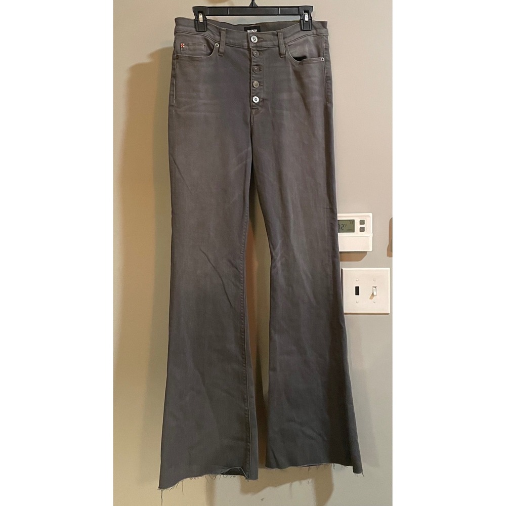 Hudson Jodi Flare Jeans Women 30 Grey High Waist Button Fly Raw Hem New